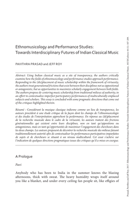 Ethnomusicology and Performance Studies: Towards Interdisciplinary Futures of Indian Classical Music 44 (1): 187-209