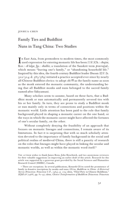 Family Ties and Buddhist Nuns in Tang China: Two Studies