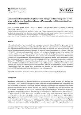 Zootaxa,Comparison of Mitochondrial Cytochrome B