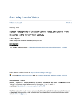 Korean Perceptions of Chastity, Gender Roles, and Libido; from Kisaengs to the Twenty First Century