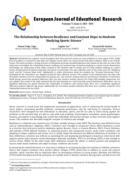 The Relationship Between Resilience and Constant Hope in Students Studying Sports Science *