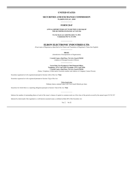 ELRON ELECTRONIC INDUSTRIES LTD. (Exact Name of Registrant As Specified in Its Charter and Translation of Registrant’S Name Into English) ______