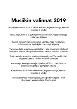 Musiikin Valinnat 2019