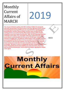 Monthly Current Affairs of MARCH