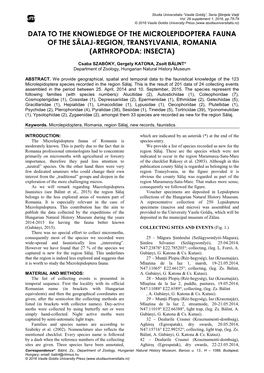 Data to the Knowledge of the Microlepidoptera Fauna of the Sălaj-Region, Transylvania, Romania (Arthropoda: Insecta)