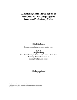 A Sociolinguistic Introduction to the Central Taic Languages of Wenshan Prefecture, China