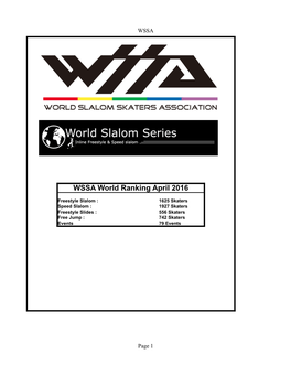 WSSA World Ranking April 2016