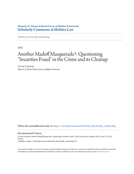 Another Madoff Masquerade?: Questioning “Securities Fraud”