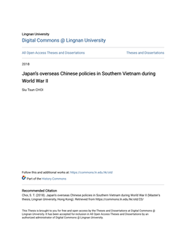 Japan's Overseas Chinese Policies in Southern Vietnam During World War II