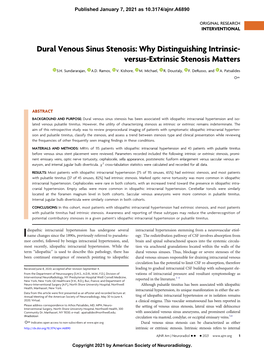 Dural Venous Sinus Stenosis: Why Distinguishing Intrinsic- Versus-Extrinsic Stenosis Matters