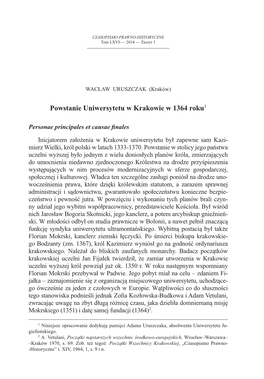 Powstanie Uniwersytetu W Krakowie W 1364 Roku1