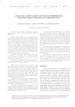 A Nev Early Crown-Group Asteroid (Echinodermata) from the Norian (Triassic) of Northern Italy