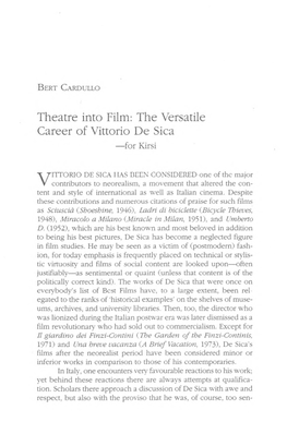 The Versatile Career of Vittorio De Sica -For Kirsi