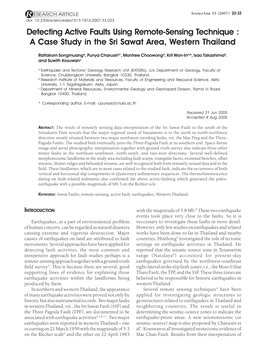 Detecting Active Faults Using Remote-Sensing Technique : a Case Study in the Sri Sawat Area, Western Thailand