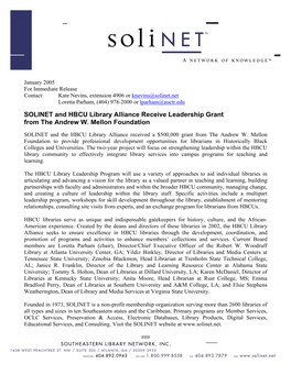 SOLINET and HBCU Library Alliance Receive Leadership Grant from the Andrew W