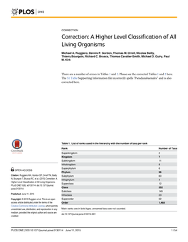 Correction: a Higher Level Classification of All Living Organisms