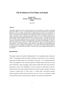The Evolution of Taxi Policy in Ireland