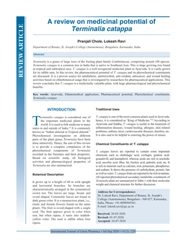 A Review on Medicinal Potential of Terminalia Catappa