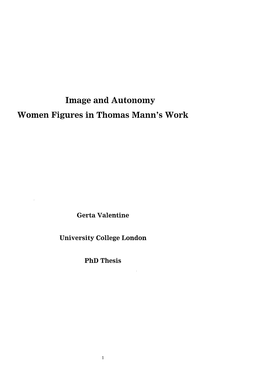 Image and Autonomy: Woman Figures in Thomas Mann's Work