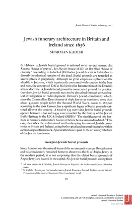 Jewish Funerary Architecture in Britain and Ireland Since 1656