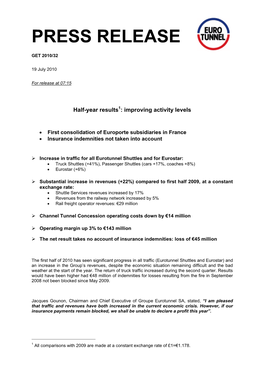 Summary Consolidated Half-Yearly Financial Statements at 30 June 2010