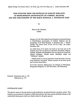 Fish Otoliths from the Rupelian of Sand-Pit Roelants at Heide-Boskant (Municipality of Lubbeek, Belgium) and the Stratigraphy of the Early Rupelian, 2