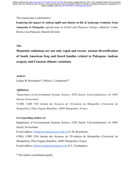 Mountain Radiations Are Not Only Rapid and Recent: Ancient Diversification Of