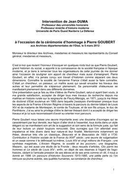 Jean DUMA Professeur Des Universités Honoraire Professeur Émérite D’Histoire Moderne Université De Paris Ouest Nanterre La Défense