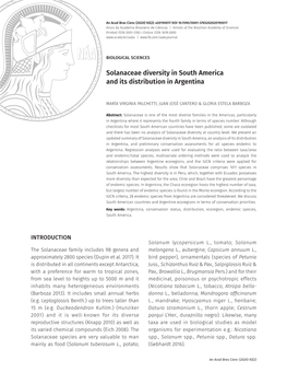 Solanaceae Diversity in South America and Its Distribution In