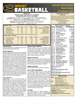 Emporia State Hornet Game Notes at Newman Jets