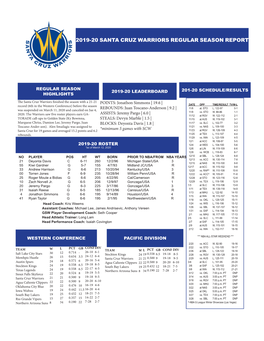 2019-20 Santa Cruz Warriors Regular Season Report