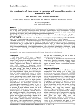 Our Experience in Soft Tissue Tumours in Correlation with Immunohistochemistry: a Retrospective Study