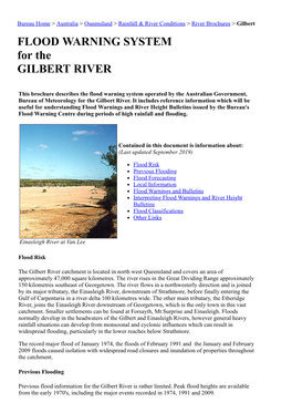 FLOOD WARNING SYSTEM for the GILBERT RIVER