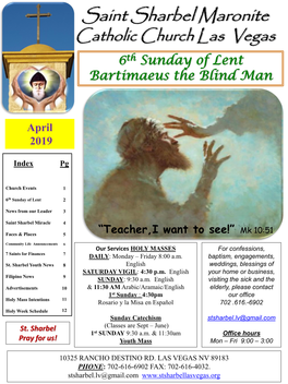 Saint Sharbel Maronite Catholic Church Las Vegas 6Th Sunday of Lent Bartimaeus the Blind Man