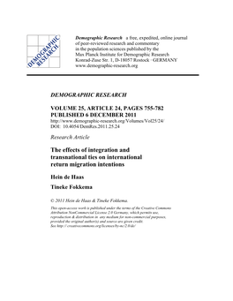 The Effects of Integration and Transnational Ties on International Return Migration Intentions