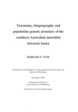 Taxonomy, Biogeography and Population Genetic Structure of the Southern Australian Intertidal Barnacle Fauna