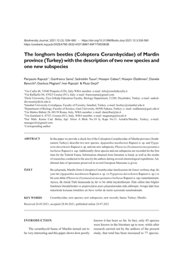 Coleptera Cerambycidae) of Mardin Province (Turkey) with the Description of Two New Species and One New Subspecies