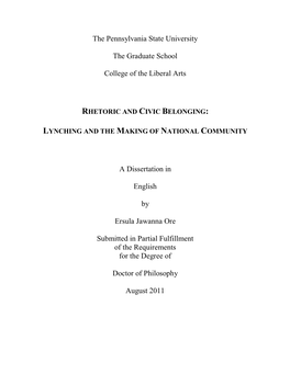 Rhetoric and Civic Belonging: Lynching and the Making of National Community