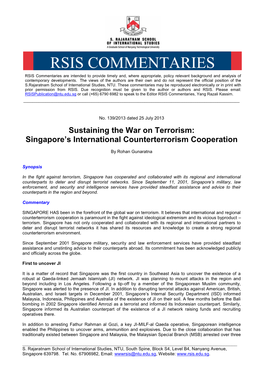 RSIS COMMENTARIES RSIS Commentaries Are Intended to Provide Timely And, Where Appropriate, Policy Relevant Background and Analysis of Contemporary Developments