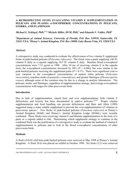 A Retrospective Study Evaluating Vitamin E Supplementation in Pelicans and Plasma Α-Tocopherol Concentrations in Pelicans, Storks, and Flamingos