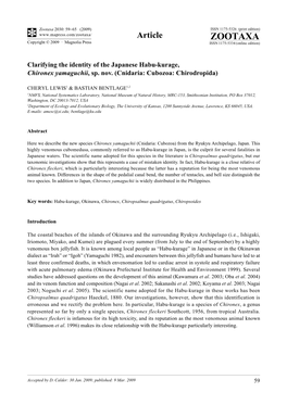 Zootaxa, Clarifying the Identity of the Japanese Habu-Kurage