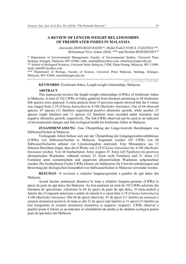 A Review of Length-Weight Relationships of Freshwater Fishes in Malaysia