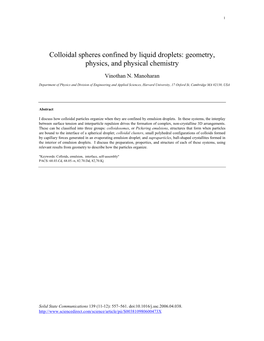 Colloidal Spheres Confined by Liquid Droplets: Geometry, Physics, and Physical Chemistry