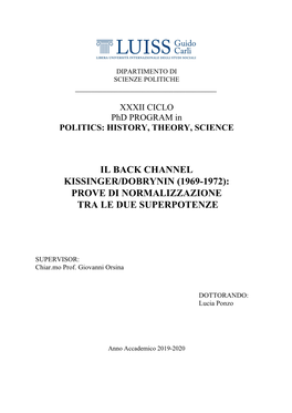 Il Back Channel Kissinger/Dobrynin (1969-1972): Prove Di Normalizzazione Tra Le Due Superpotenze
