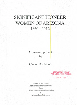 Significant Pioneer - Women of Arizona 1860 - 1912