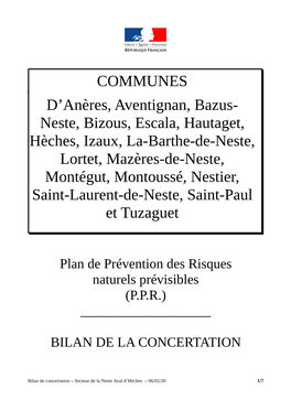 COMMUNES D'anères, Aventignan, Bazus- Neste, Bizous, Escala