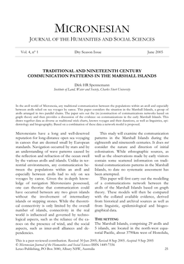 Traditional Communication Patterns in the Marshall Islands About 2700Km North of Fiji and 1500Km East of 1)