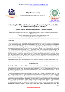 Estimating Flood Potential Emphasizing on Geomorphologic Characteristics in Tarikn Basin Using the SCS Method