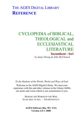 CYCLOPEDIA of BIBLICAL, THEOLOGICAL and ECCLESIASTICAL LITERATURE Incumbent - Izri by James Strong & John Mcclintock
