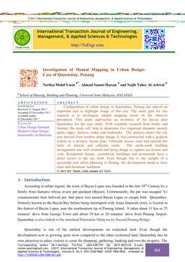 Investigation of Mental Mapping in Urban Design: Case of Queensbay, Penang